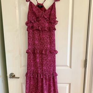 OPT Pink Floral Ruffle Midi Dress – Size Large